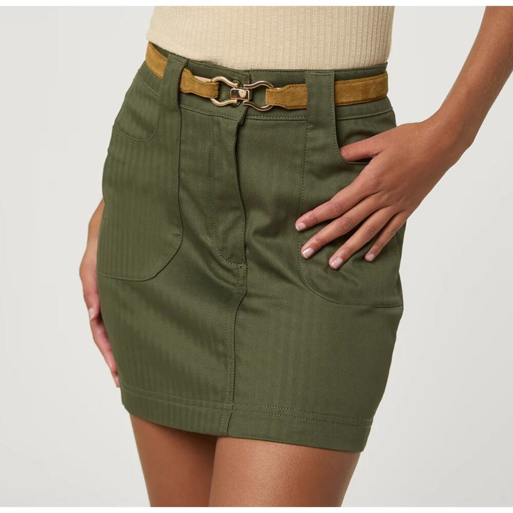 Rouje ADILE Skirt Straight Mini Skirt in Olive Khaki Cotton Size 34 US 2